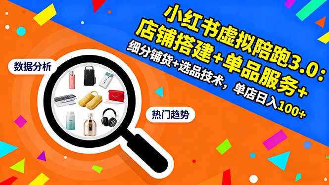 小红书虚拟陪跑3.0：店铺搭建+单品服务+细分铺货+选品技术，单店日入100+-创盈汇聚