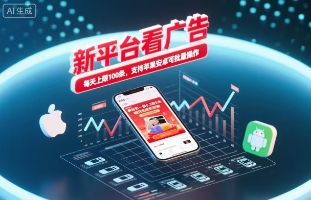 新台看广告，养好机一条5毛到5块，单机日入30到100，支持苹果安卓，可批量操作。-创盈汇聚